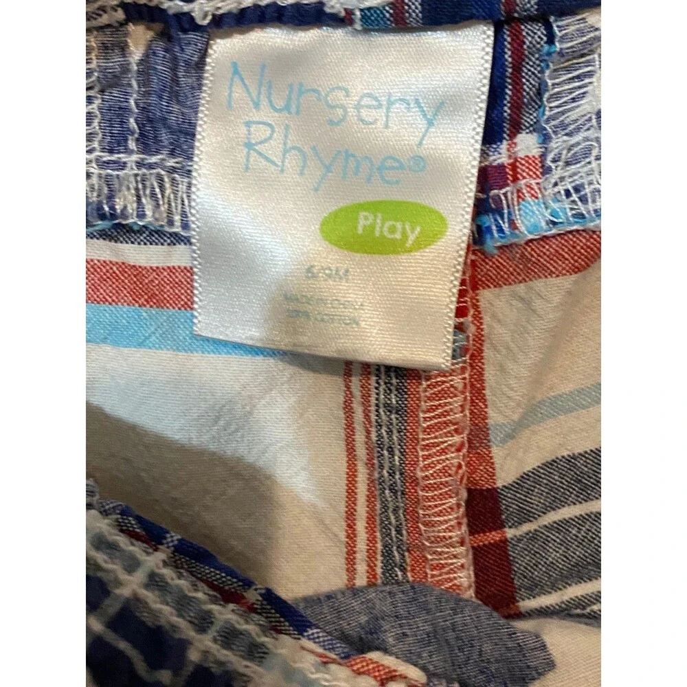 Baby Shorts 6-9 Months Nursery Rhyme Red White & Blue Elastic Waist Cotton